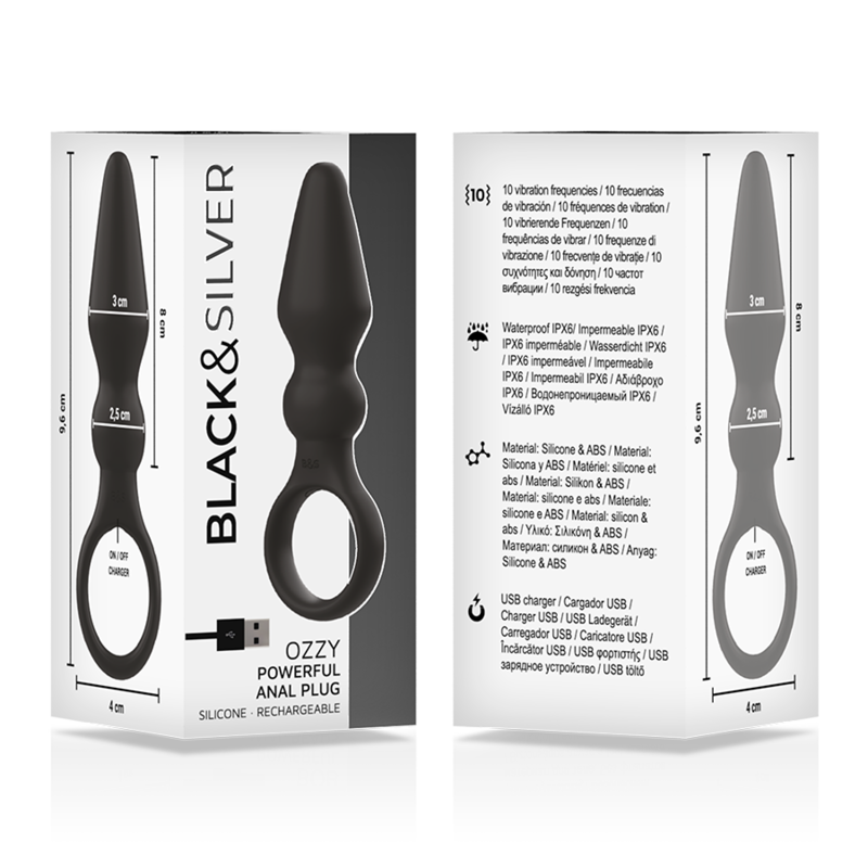 BLACK&SILVER Puissant Plug Anal Silicone Ozzy — accessoires inclus