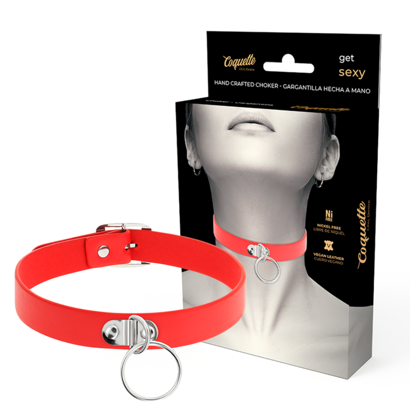 COQUETTE ACCESSORIES Collier Cuir Vegan Rouge Femme Accessoire Fétiche - Aura Intime