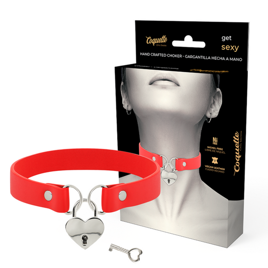 COQUETTE ACCESSORIES Collier Cuir Vegan Rouge Accessoire Coeur Cl? - Aura Intime