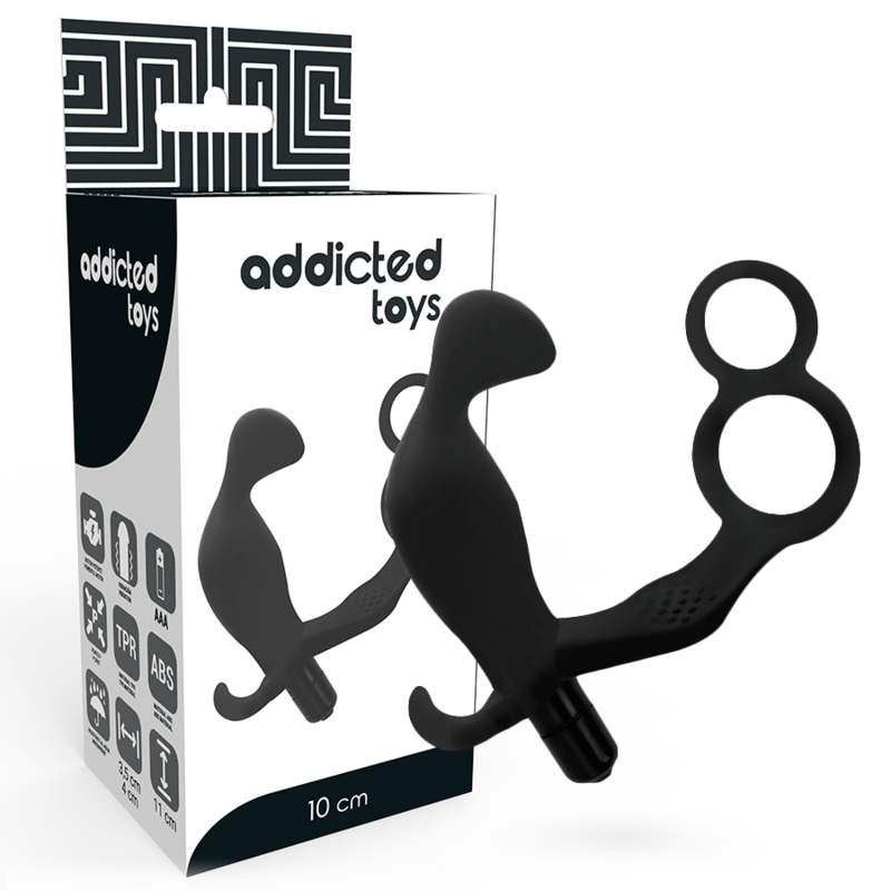 ADDICTED TOYS Plug Anal Double Anneau Pénis Testicules Noir - Aura Intime