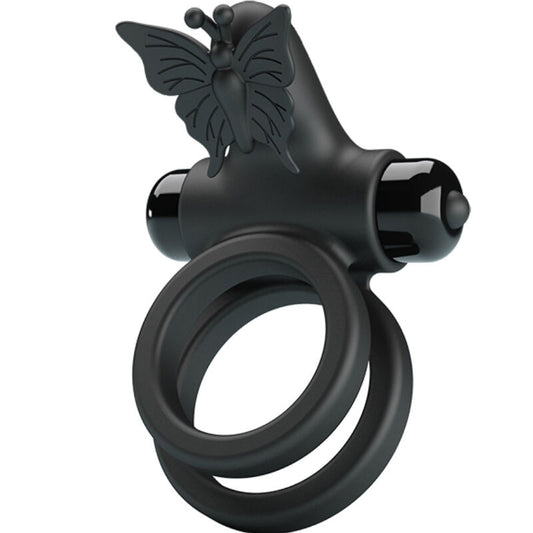 PRETTY LOVE - Black Vibrating Dual Ring with Stimulator