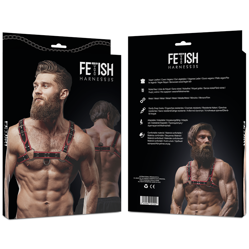FETISH SUBMISSIVE ATTITUDE Harnais Poitrine Éco-Cuir Homme Noir/Rouge — vue détaillée