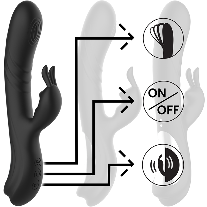 BLACK&SILVER Stimulateur Lapin Silicone Rechargeable Jamie Noir — accessoires inclus