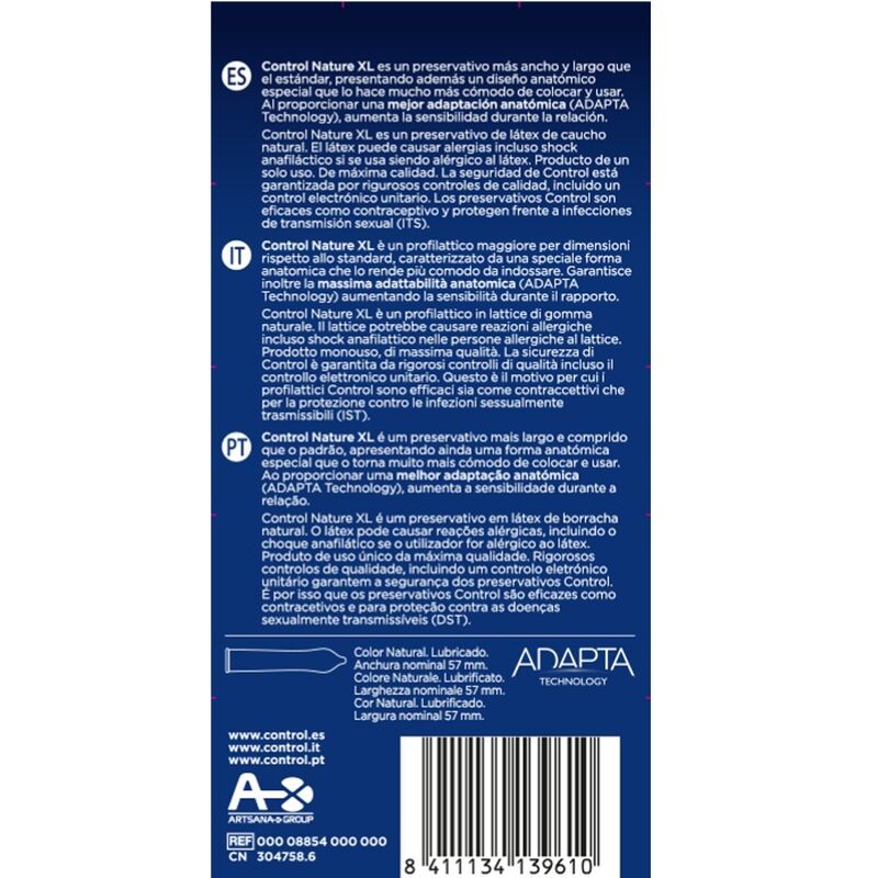 CONTROL CONDOMS Adapta Nature Xl Condoms 12 Units — vue détaillée