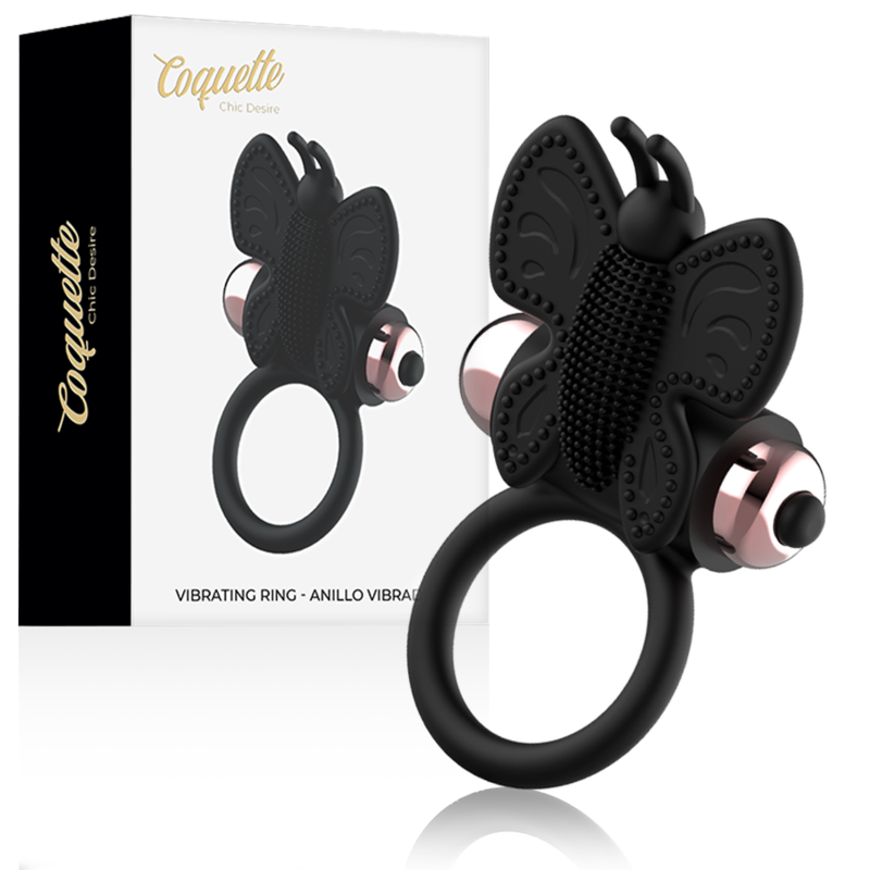 COQUETTE TOYS COCKRING PAPILLON VIBRATEUR NOIR/ OR - Aura Intime