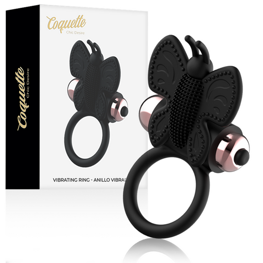 COQUETTE TOYS COCKRING PAPILLON VIBRATEUR NOIR/ OR - Aura Intime