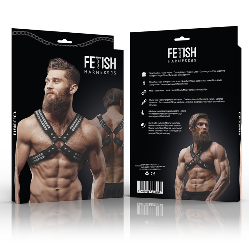 FETISH SUBMISSIVE ATTITUDE Harnais Cuir Écologique Hommes Poitrine Croisée Rivets — vue détaillée