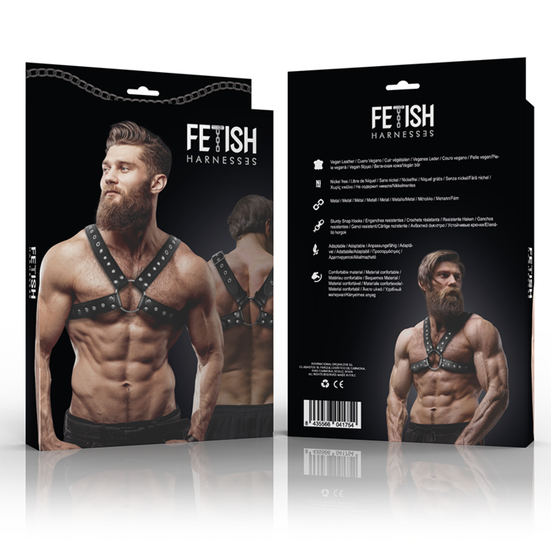 FETISH SUBMISSIVE ATTITUDE Harnais Poitrine Croisé Éco-Cuir Hommes Clous — vue détaillée