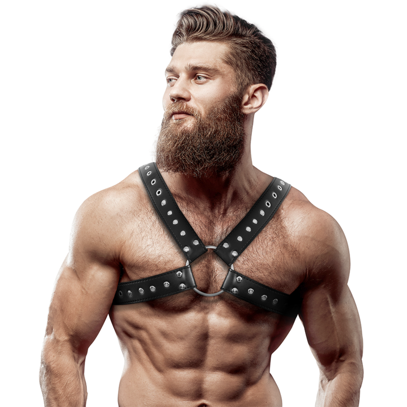 FETISH SUBMISSIVE ATTITUDE Harnais Poitrine Croisé Éco-Cuir Hommes Clous - Aura Intime