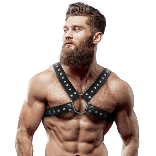 FETISH SUBMISSIVE ATTITUDE Harnais Poitrine Croisé Éco-Cuir Hommes Clous - Aura Intime