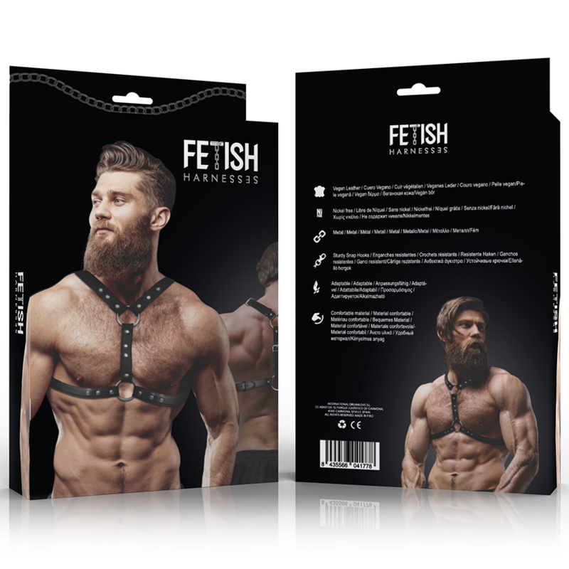 FETISH SUBMISSIVE ATTITUDE Harnais Poitrine Éco-Cuir Double Support Clous Hommes — vue détaillée