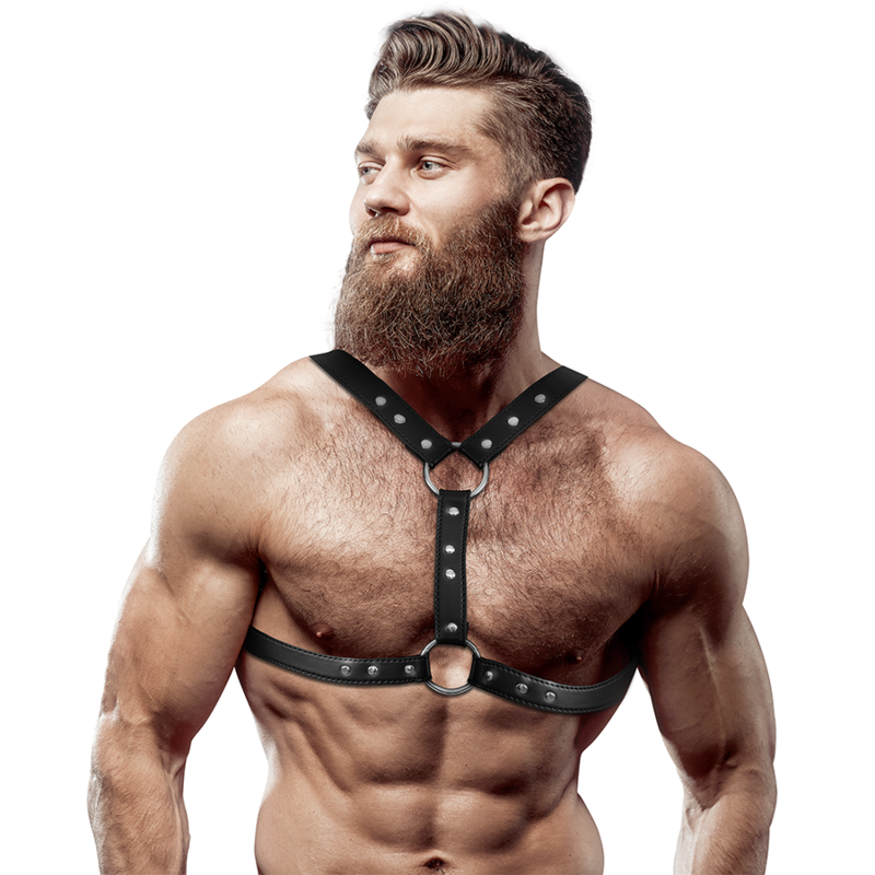FETISH SUBMISSIVE ATTITUDE Harnais Poitrine Éco-Cuir Double Support Clous Hommes - Aura Intime