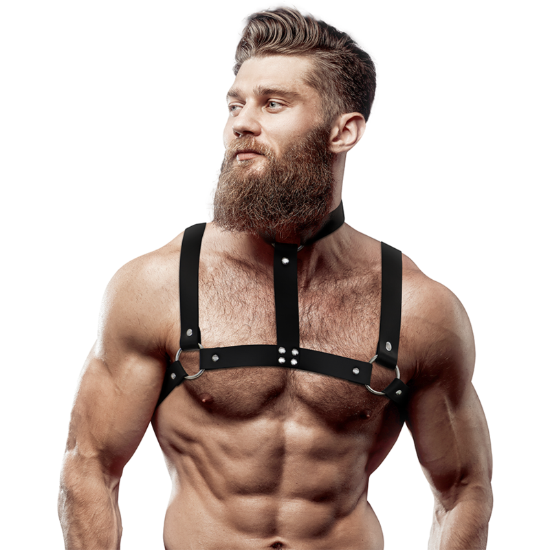 FETISH SUBMISSIVE ATTITUDE Harnais Poitrine Réglable Éco-Cuir Collier Hommes - Aura Intime
