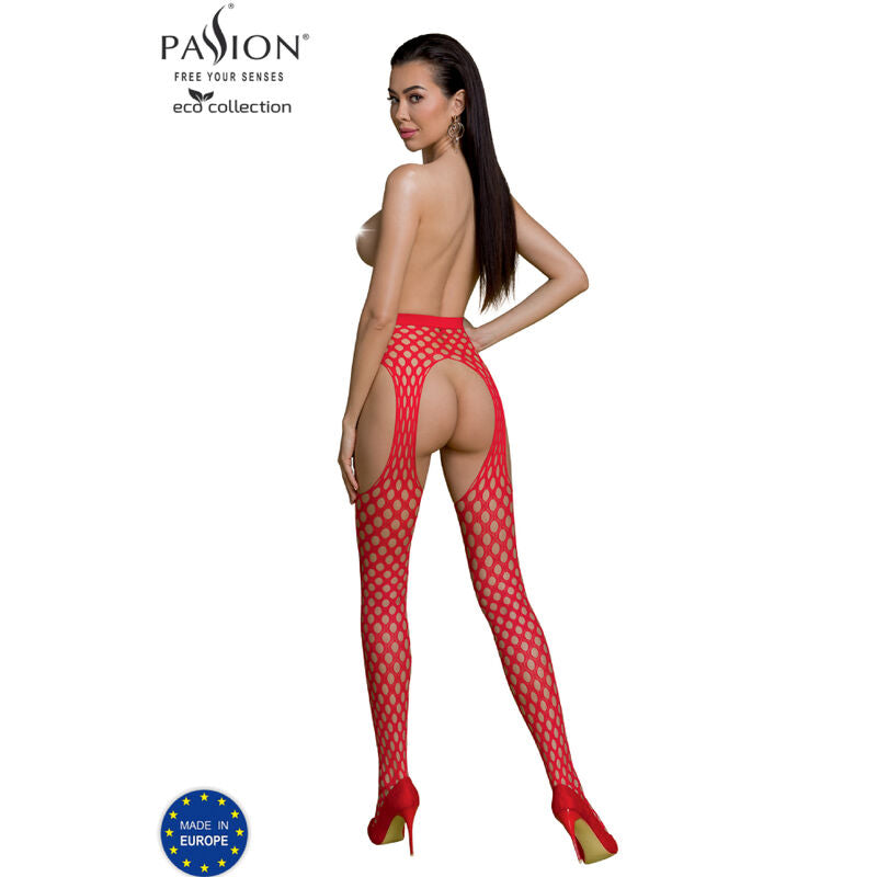PASSION WOMAN GARTER & STOCK Bodystocking Eco Collection Eco S003 Rouge — vue détaillée