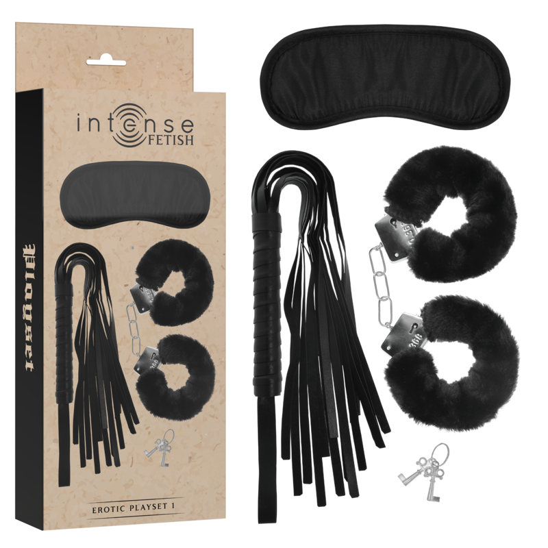 INTENSE FETISH Fetish Playset Érotique 1 Menottes, Masque Aveugle Flogger - Aura Intime