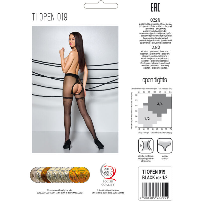 PASSION WOMAN GARTER & STOCK Tiopen 019 Collant Noir 1/2 20 Den — accessoires inclus