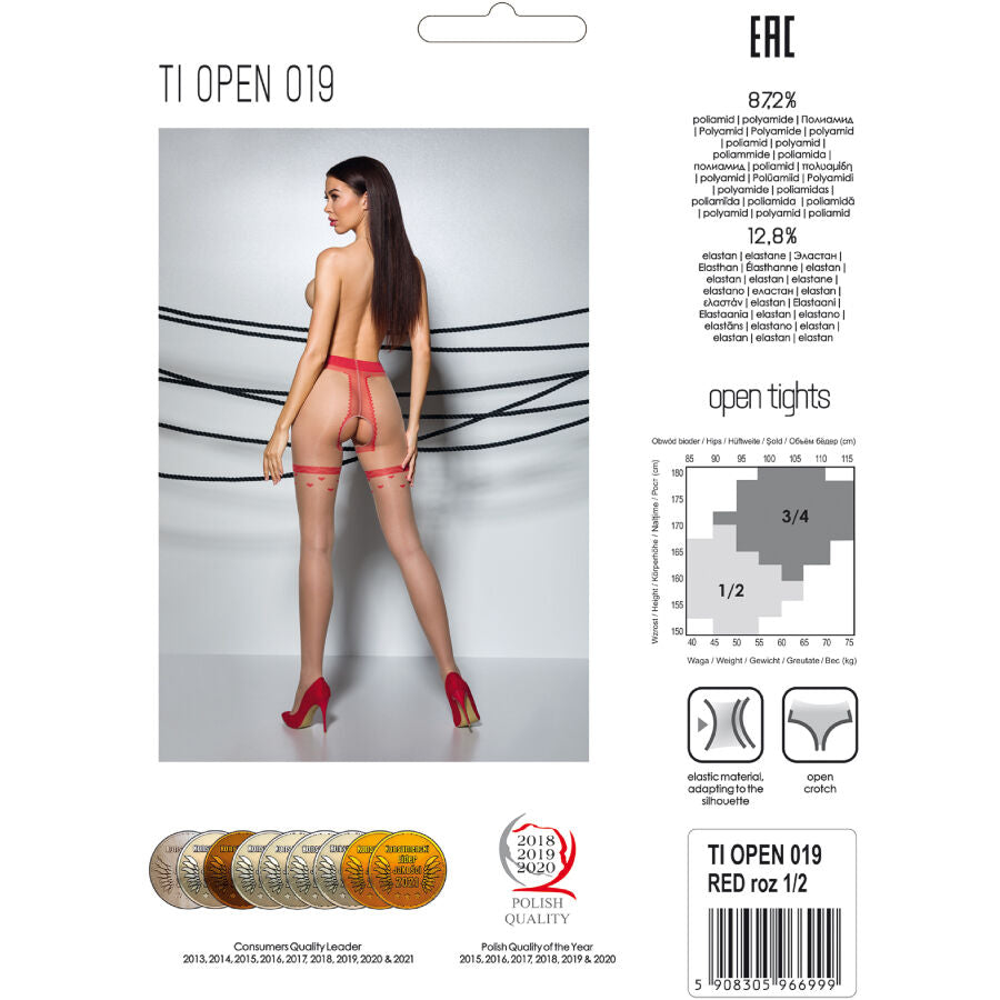 PASSION WOMAN GARTER & STOCK Tiopen 019 Collant Rouge 1/2 20 Den — accessoires inclus