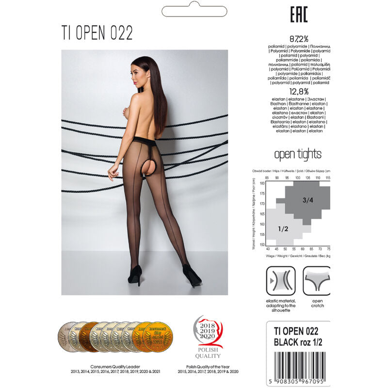PASSION WOMAN GARTER & STOCK Tiopen 022 Collant Noir 3/4 20 Den — accessoires inclus