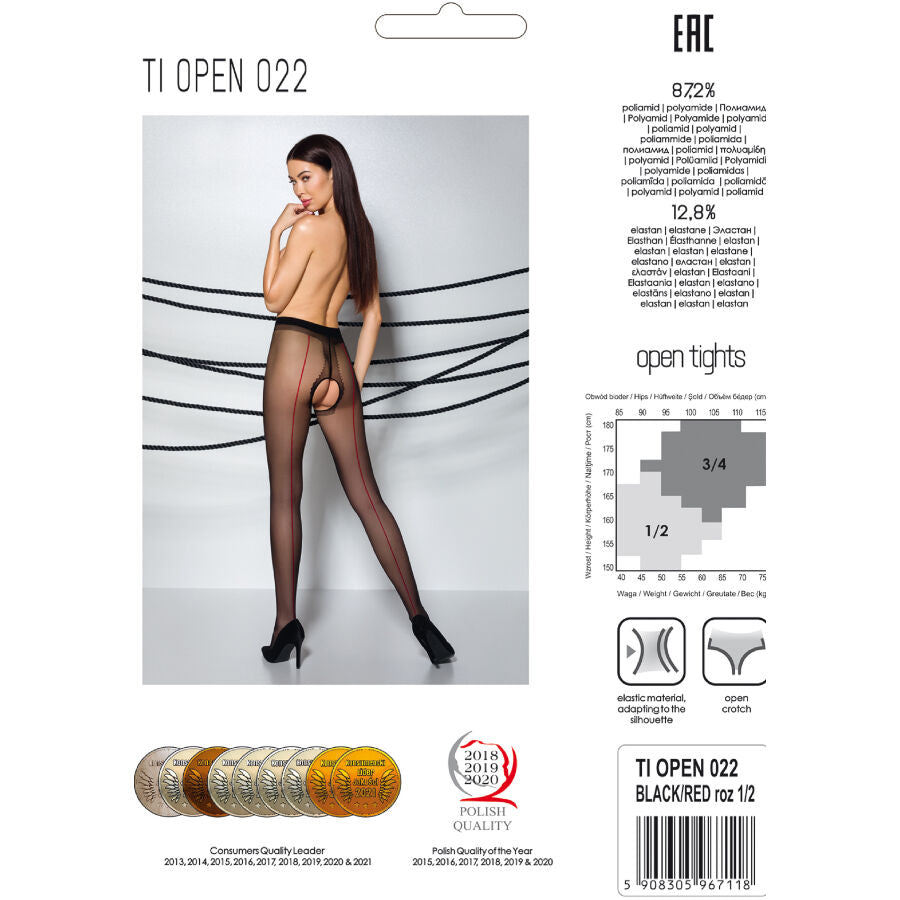 PASSION WOMAN GARTER & STOCK Tiopen 022 Collants Noir/Rouge 3/4 20 Den — accessoires inclus