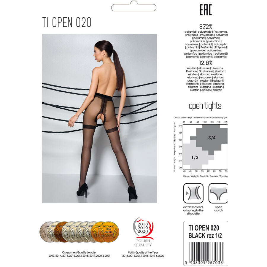 PASSION WOMAN GARTER & STOCK Tiopen 020 Collant Noir 3/4 20 Den — accessoires inclus