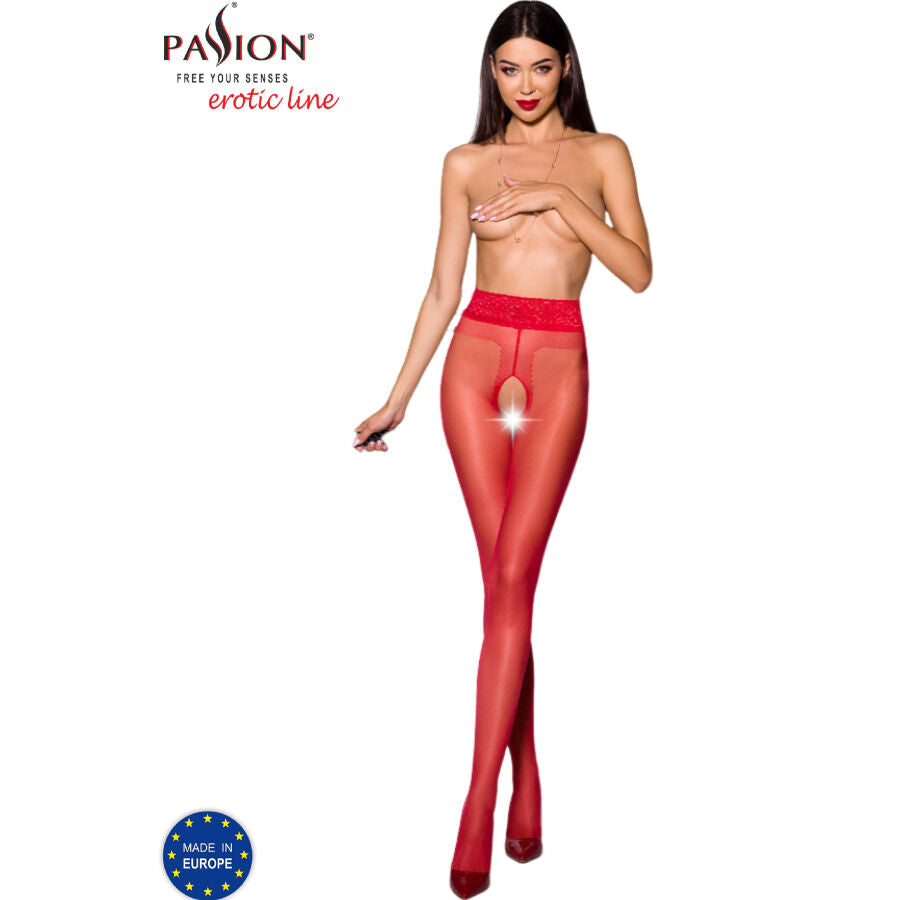 PASSION WOMAN GARTER & STOCK Tiopen 001 Collant Rouge 1/2 20 Den - Aura Intime