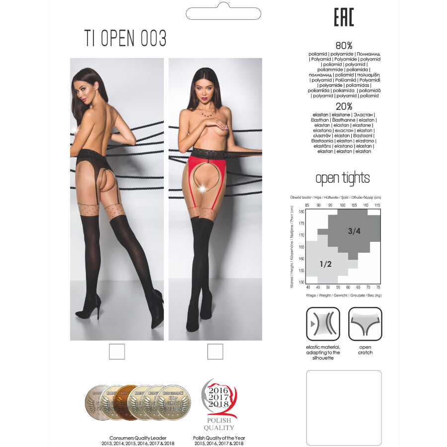 PASSION WOMAN GARTER & STOCK Tiopen 003 Collant Noir 3/4 20/40 Den — accessoires inclus