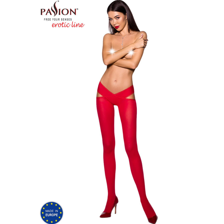 PASSION WOMAN GARTER & STOCK Tiopen 005 Collant Rouge 1/2 60 Den - Aura Intime