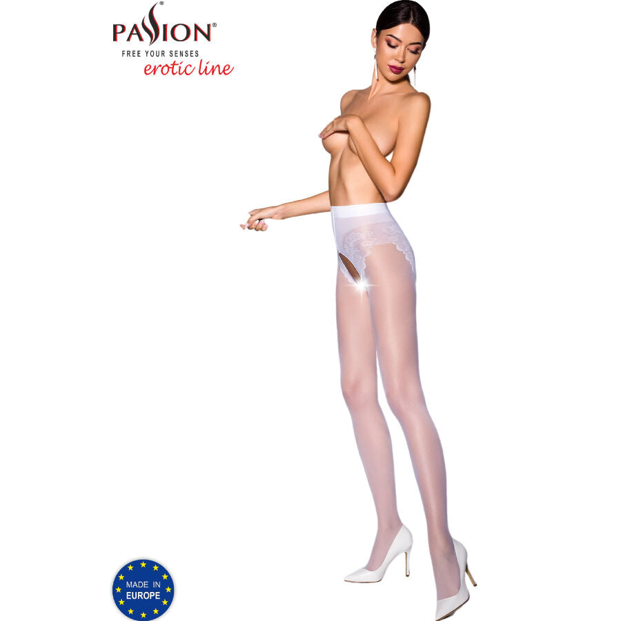 PASSION WOMAN GARTER & STOCK Tiopen 006 Collant Blanc 3/4 30 Den - Aura Intime