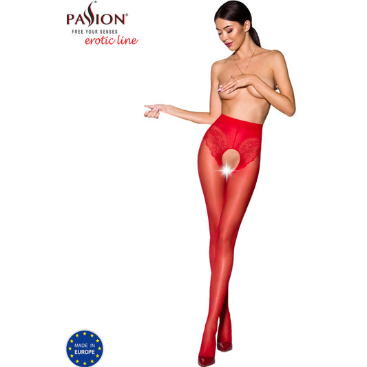 PASSION WOMAN GARTER & STOCK Tiopen 006 Collant Rouge 1/2 30 Den - Aura Intime