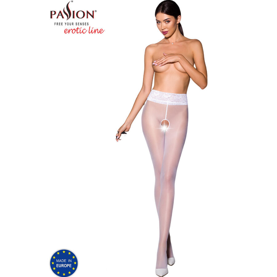 PASSION WOMAN GARTER & STOCK Tiopen 008 Collant Blanc 3/4 30 Den - Aura Intime