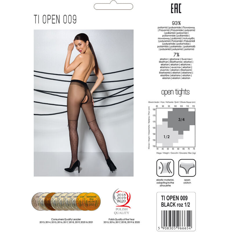 PASSION WOMAN GARTER & STOCK Tiopen 009 Collant Noir 1/2 20 Den — accessoires inclus