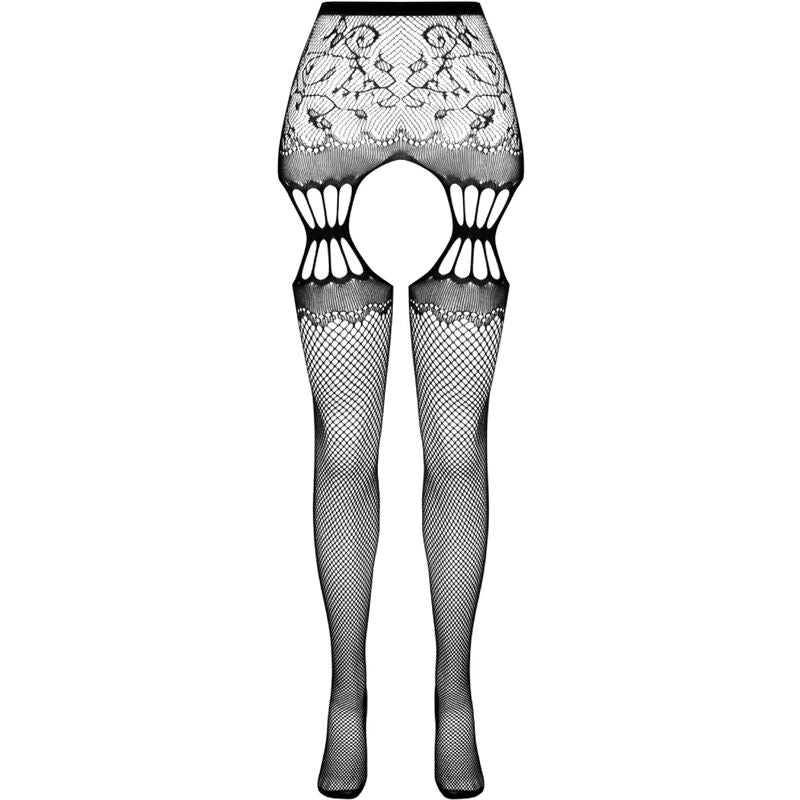 PASSION WOMAN GARTER & STOCK Collant Noir Jarretière S027 Taille Unique — accessoires inclus