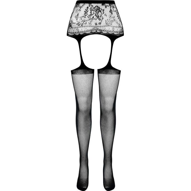 PASSION WOMAN GARTER & STOCK Collant Noir Jarretière S028 Taille Unique — accessoires inclus