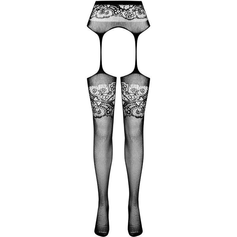 PASSION WOMAN GARTER & STOCK S029 Collant Noir Jarretière Taille Unique — accessoires inclus