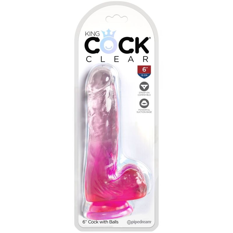 KING COCK CLEAR PÉNIS RÉALISTE BOULES 13.5 CM ROSE — vue détaillée