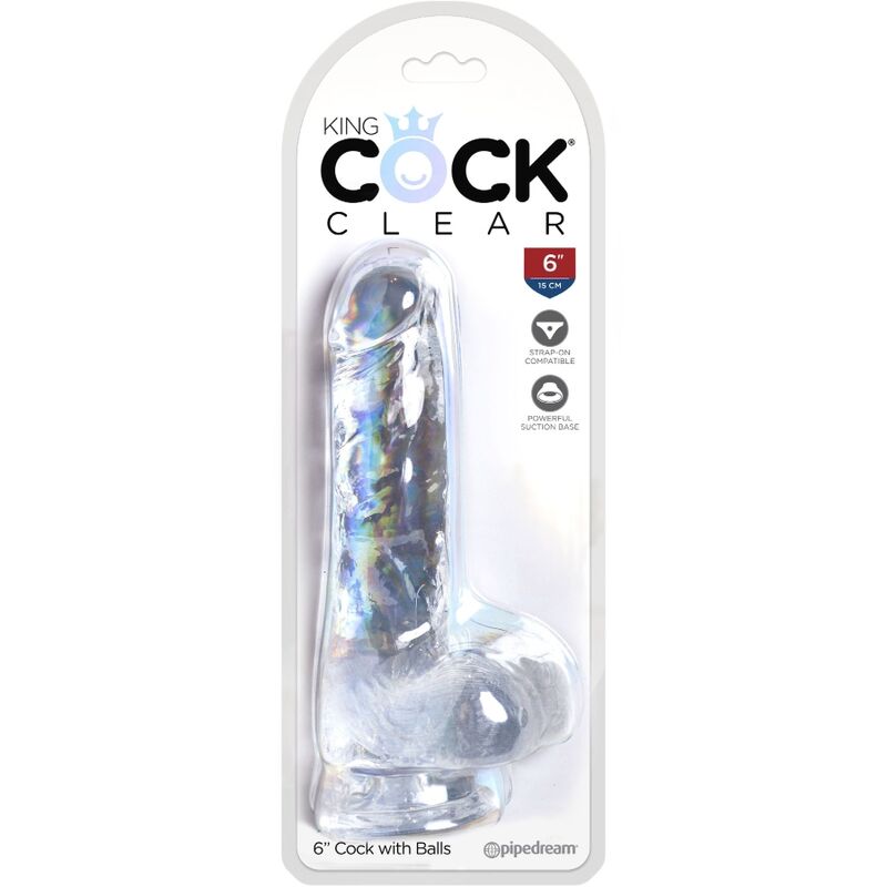 KING COCK CLEAR PÉNIS RÉALISTE BOULES 13.5 CM TRANSPARENT — accessoires inclus