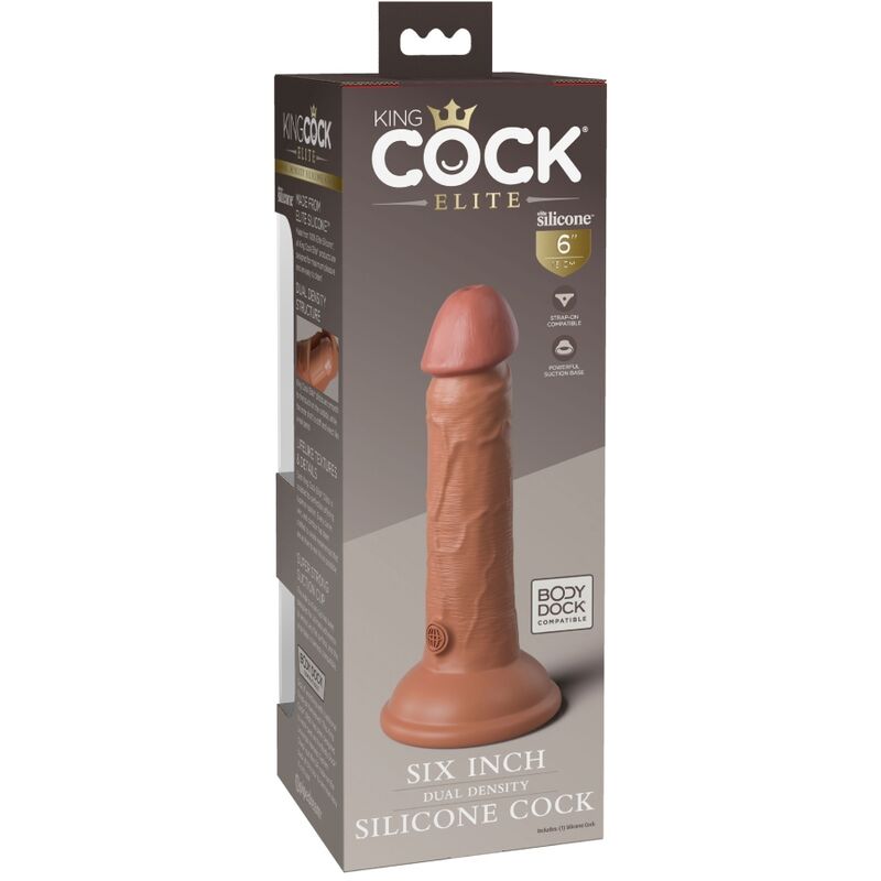 KING COCK ELITE GODE RÉALISTE SILICONE 15.2 CM CARAMEL — accessoires inclus