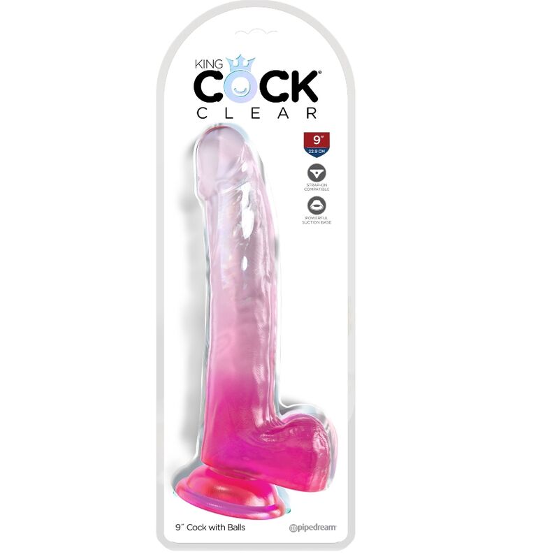 KING COCK CLEAR GODE TESTICULES 20.3 CM ROSE — vue détaillée