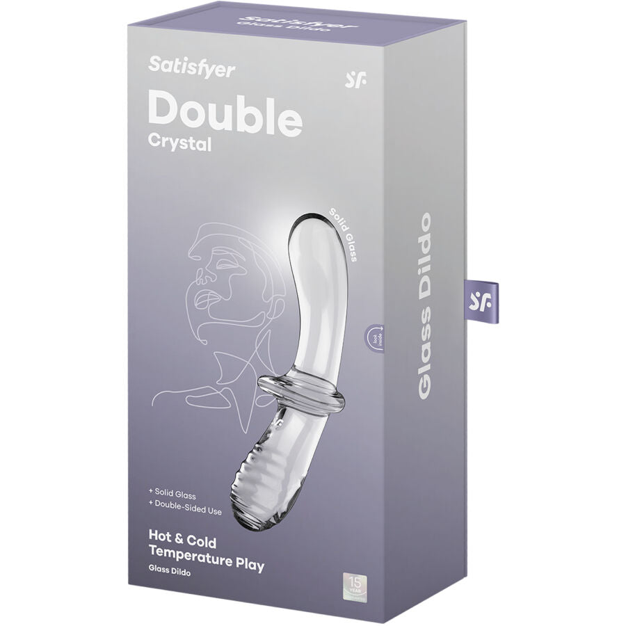 SATISFYER CRYSTAL GODE DOUBLE CRISTAL TRANSPARENT — accessoires inclus