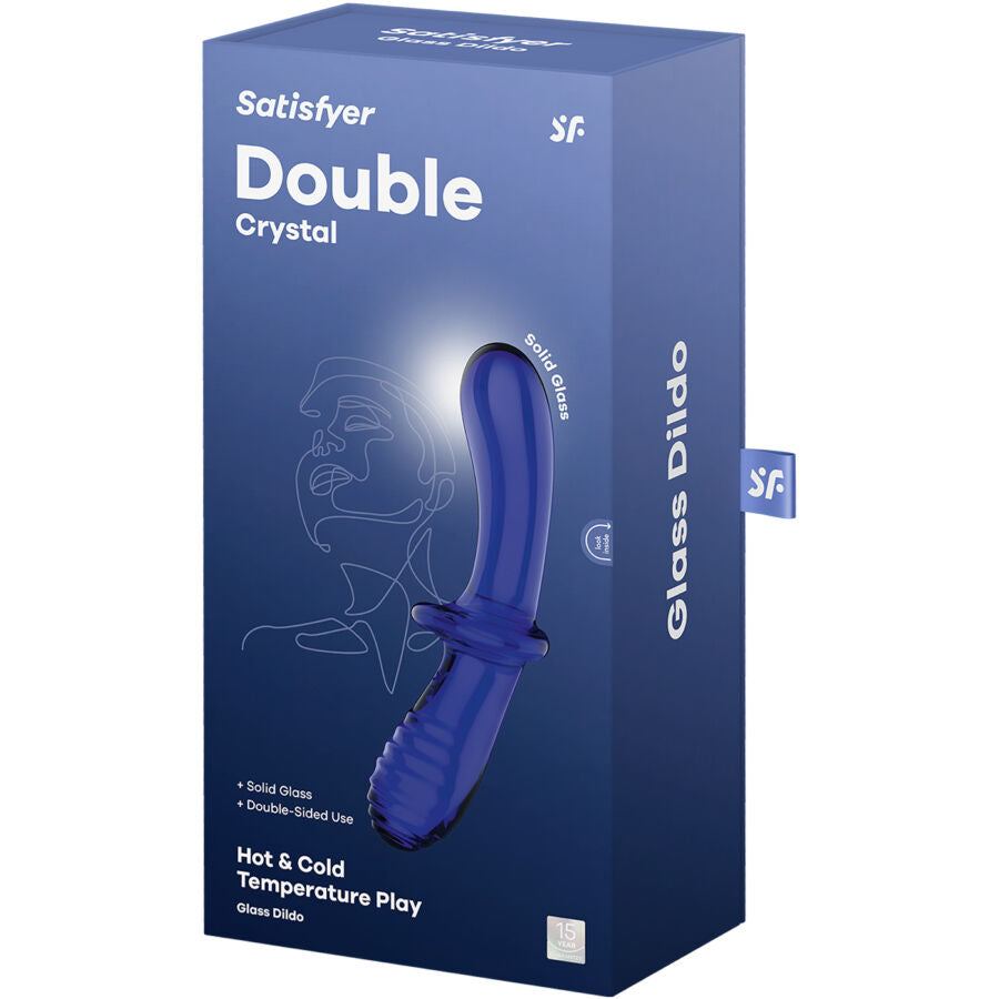 SATISFYER CRYSTAL GODE DOUBLE CRISTAL BLEU — accessoires inclus
