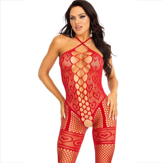 LEG AVENUE BODYSTOCKINGS Bodystocking Cou Licol Coeurs Rouges Rouge - Aura Intime