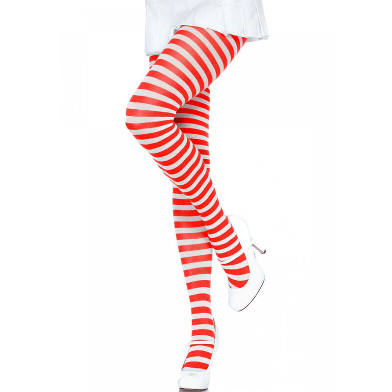 LEG AVENUE HOSIERY Collants Rayures Blanc/Rouge - Aura Intime