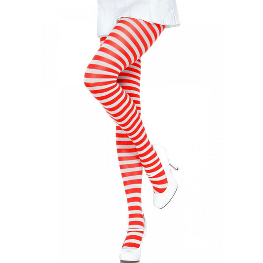 LEG AVENUE HOSIERY Collants Rayures Blanc/Rouge - Aura Intime