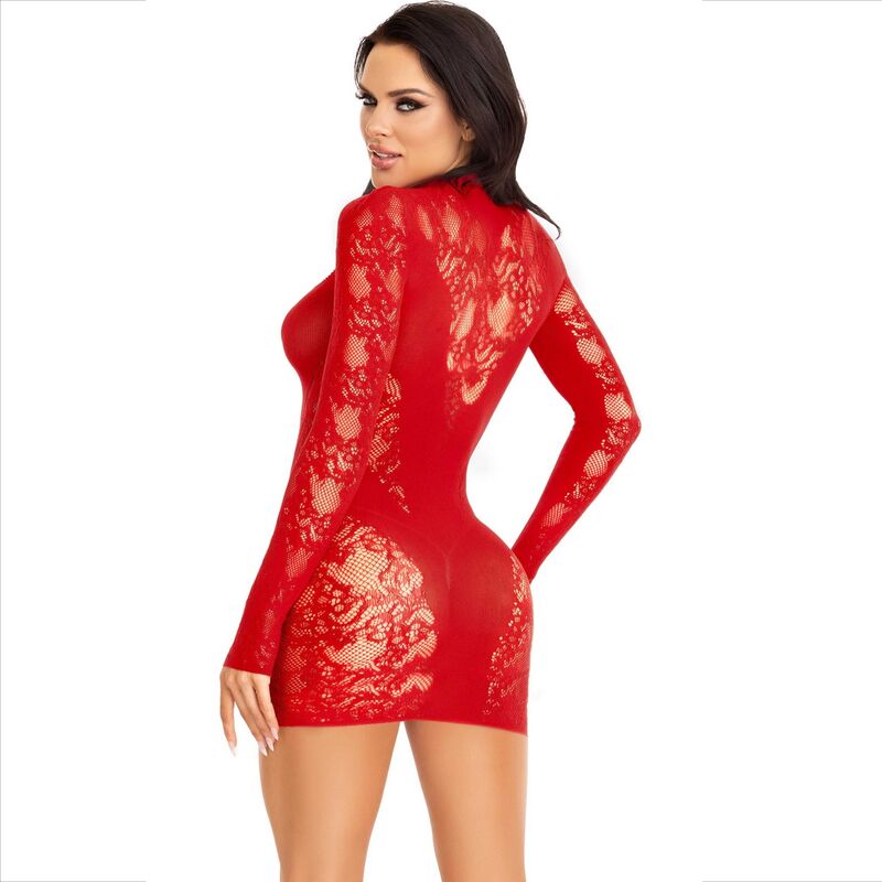 LEG AVENUE DRESSES Mini Robe Dentelle Manches Longues Rouge — vue alternative