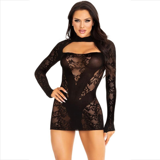 LEG AVENUE - Mini Robe Avec Dentelle Manches Longues Noir