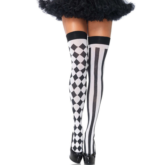 LEG AVENUE HOSIERY Chaussettes Haute Arlequin Noir/Blanc - Aura Intime