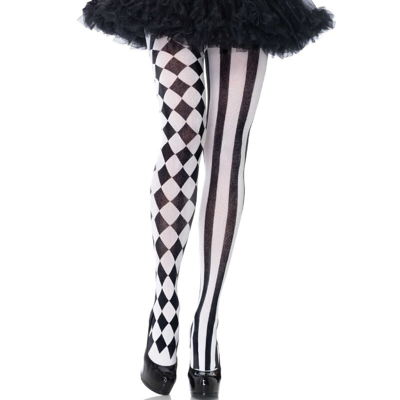 LEG AVENUE HOSIERY Collants Arlequin Noir/Blanc - Aura Intime