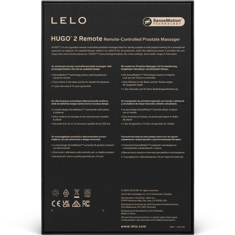 LELO Télécommande Masseur Prostate Hugo 2 Noir — vue arrière
