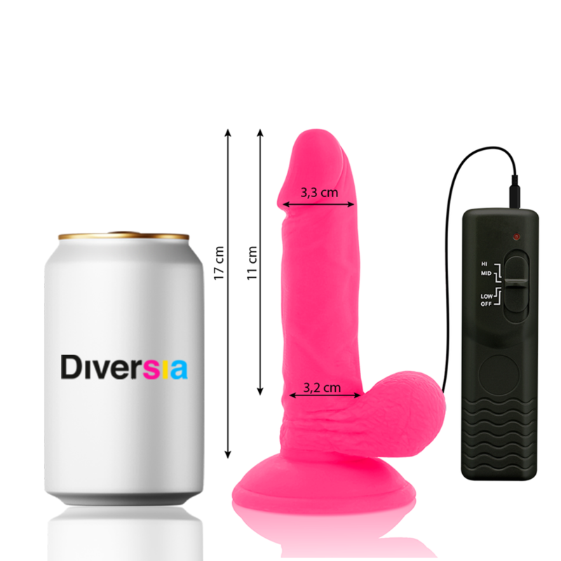 DIVERSIA DILDO VIBRANT FLEXIBLE ROSE 17 CM -O- 3.3 CM — vue détaillée
