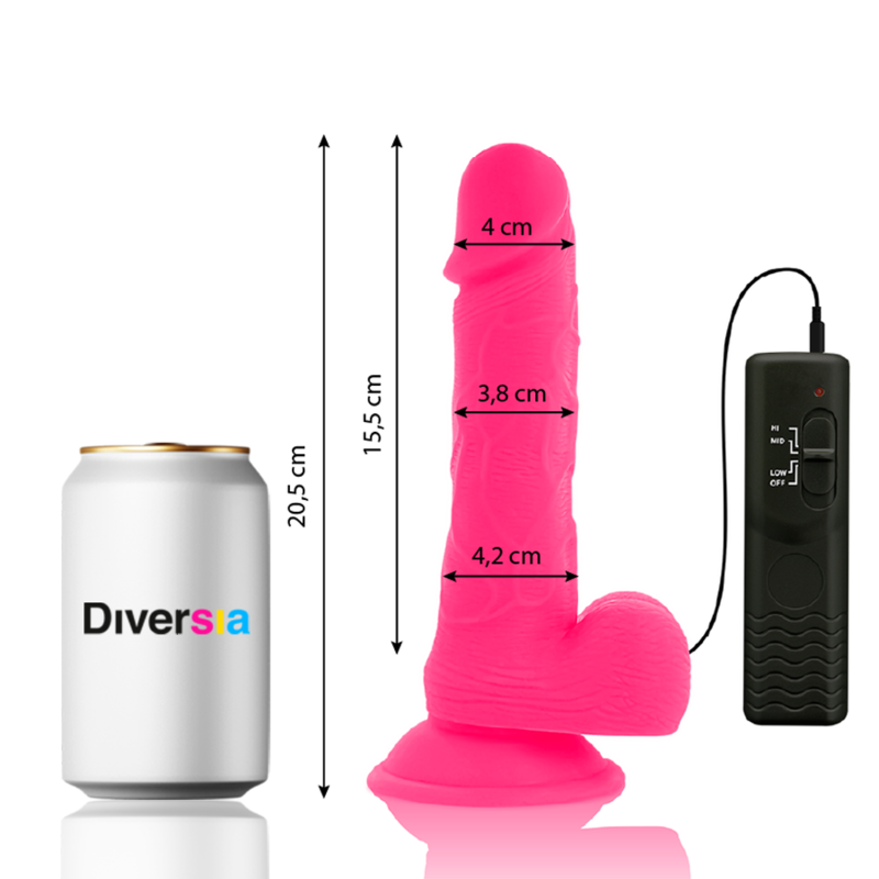DIVERSIA DILDO VIBRANT FLEXIBLE ROSE 20.5 CM -O- 4.2 CM — vue détaillée